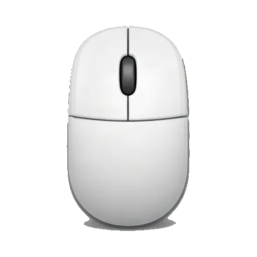 One white wireless computer mouse, smooth oval form, centered scroll wheel, front three-quarter view, no background.