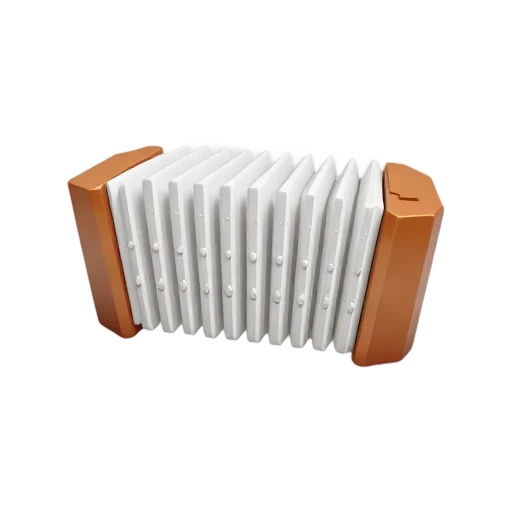 Concertina with folded striped bellows and hexagonal wooden end plates