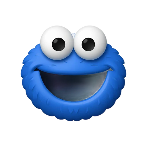 Cookie Monster head with shaggy royal blue fur and two large white googly eyes