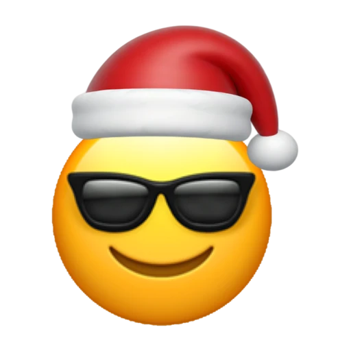 Cool emoji face wearing a red Santa hat on a transparent background.