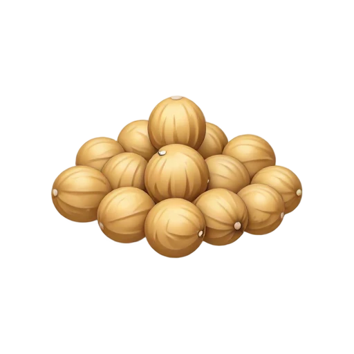 Round tan coriander seeds with fine ridged stripes