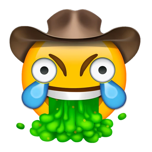 Wide-Eyed Vomiting Cowboy on a transparent background with a brown cowboy hat.