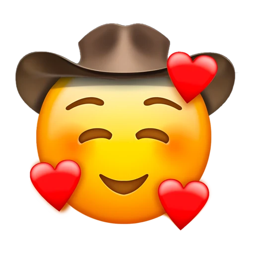 Cowboy Surrounded by Hearts on a transparent background with a brown cowboy hat.