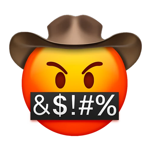 Mad Cowboy on a transparent background with a brown cowboy hat.