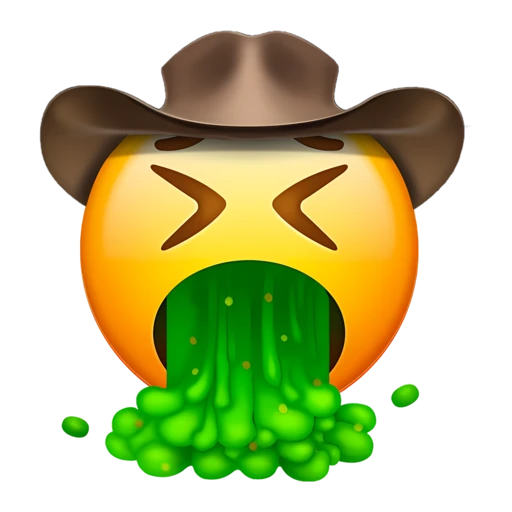 Puking Cowboy on a transparent background with a brown cowboy hat.