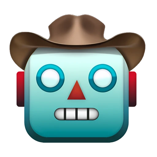 Robot Cowboy on a transparent background with a brown cowboy hat.