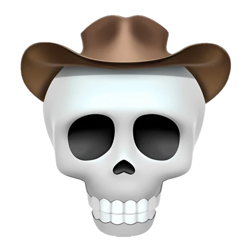 Cowboy Skull on a transparent background with a brown cowboy hat.