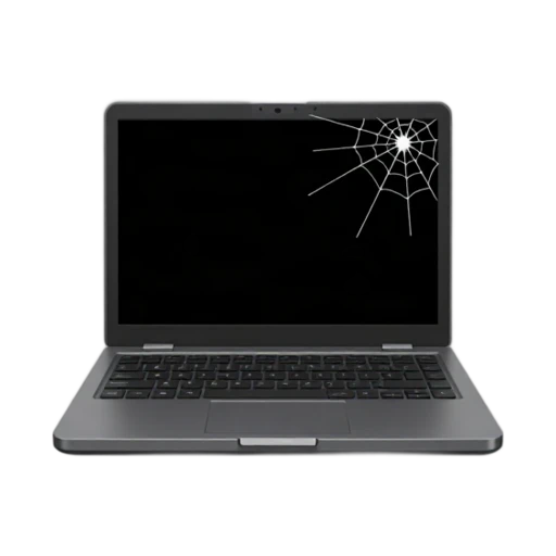 Open laptop with spiderweb-cracked screen