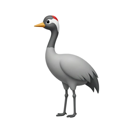One elegant gray crane standing in side three-quarter view, long neck, long legs, red crown, no water, shadow, or scenery.