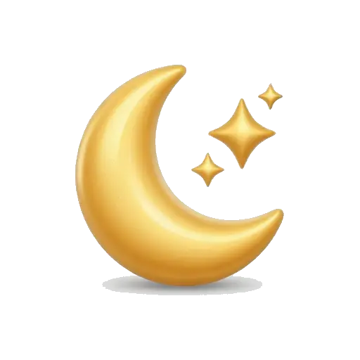 Golden crescent moon with stars
