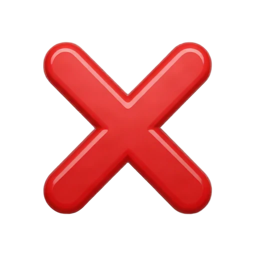 One bold glossy red X mark made from two rounded diagonal strokes, clean simple symbol, no box, text, shadow, or scenery.