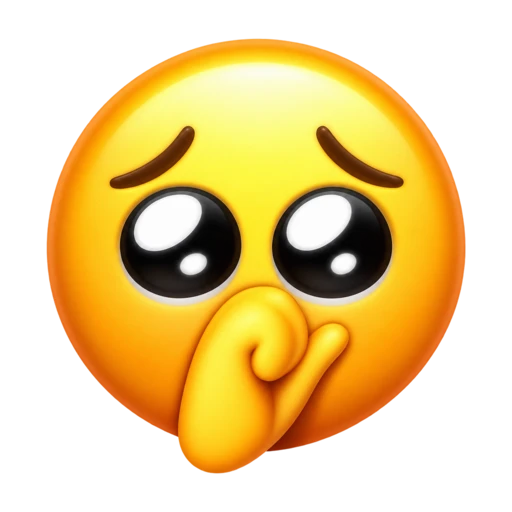 Cute pleading yellow face making a kissy expression with a hand near its mouth