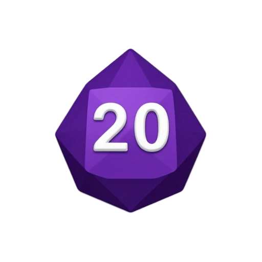 D20 with twenty triangular facets and large numeral 20