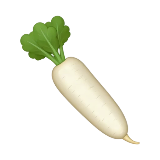 Large white daikon with leafy green top and tapered root