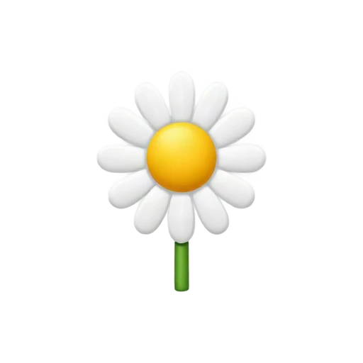 One white daisy facing forward with yellow center and green stem, no ground, shadow, or scenery.