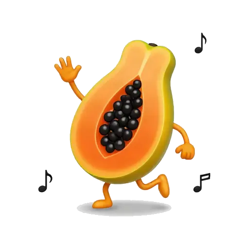 Ripe papaya character dancing with one hand raised