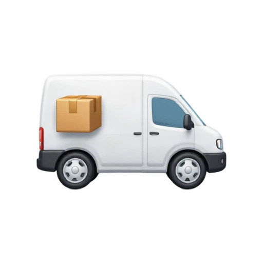 One compact white delivery van with a small brown parcel icon, no driver, shadow, or scenery.