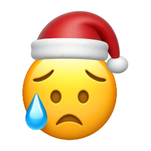 Disappointed Relieved emoji face wearing a red Santa hat on a transparent background.