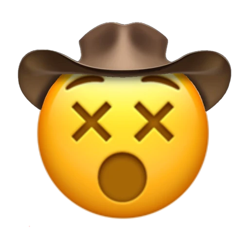 Dizzy Face Cowboy on a transparent background with a brown cowboy hat.