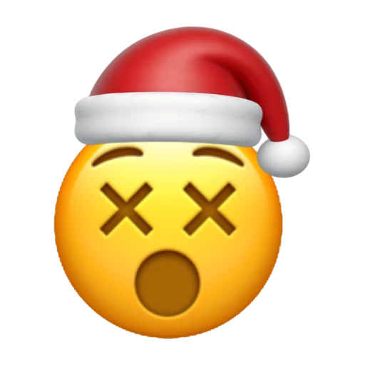 Dizzy Face emoji face wearing a red Santa hat on a transparent background.