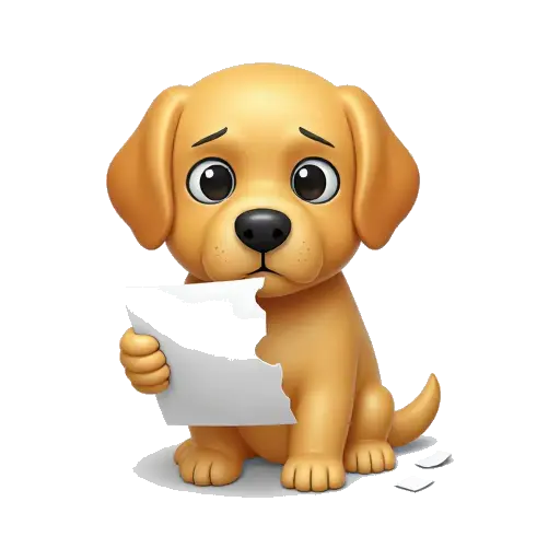 Guilty puppy with torn homework paper