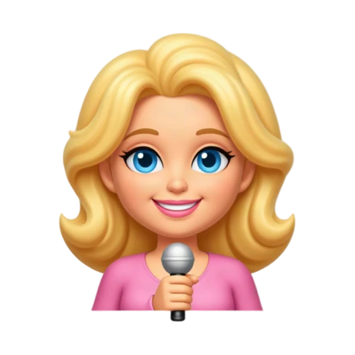Dolly Parton, holding one small silver microphone at her chest with a broad warm smile, wearing a pink top