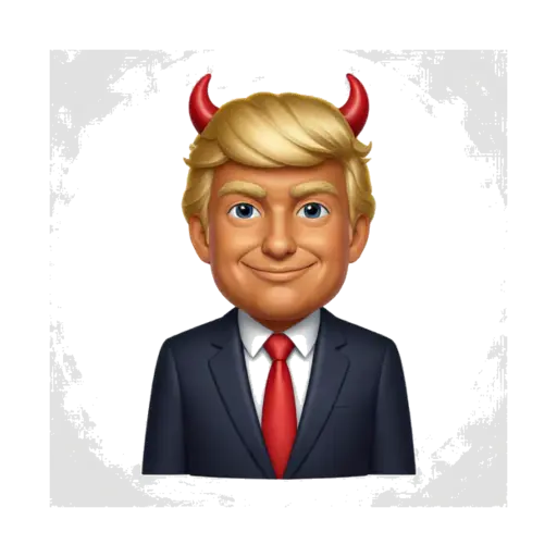 Donald Trump caricature wearing small red devil horns