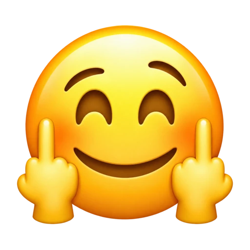 Smiling yellow face showing a middle finger with each hand