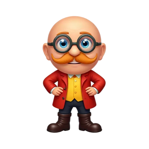 Mustached cartoon inventor in red coat emoji