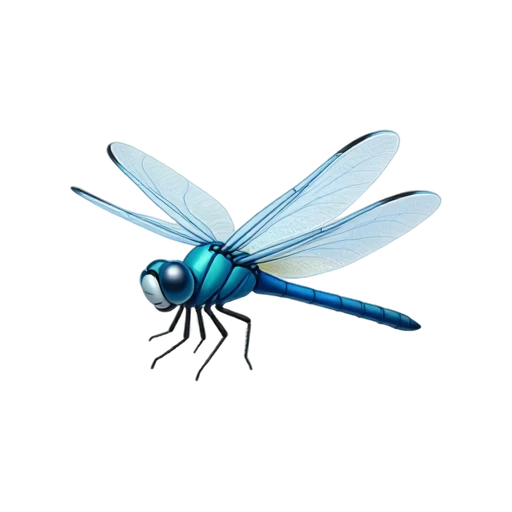 Blue dragonfly hovering with wings spread