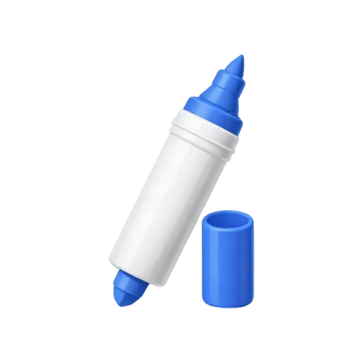Blue dry erase marker with cap beside its chisel tip
