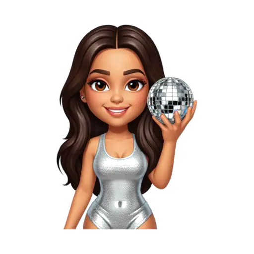 Dua Lipa caricature holding a small mirrored disco ball