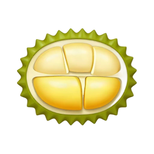 Opened durian with green spiky rind and yellow flesh emoji