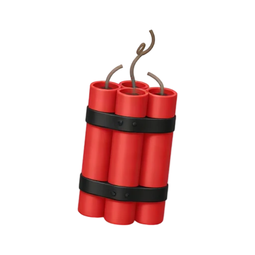 Three red dynamite sticks bound together with an unlit fuse