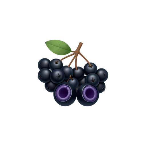 Cluster of ripe elderberries on a leafy stem