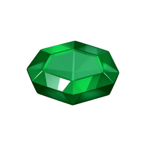 One loose deep green transparent gemstone with rectangular stepped facets and clipped corners, a recognizable emerald-cut stone seen from a slightly elevated three-quarter angle