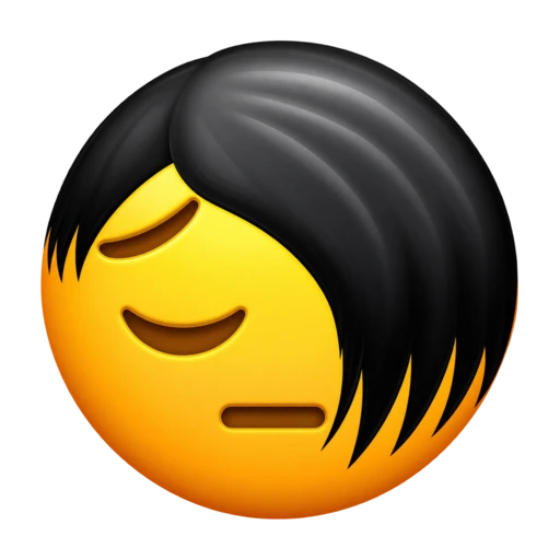 Sad yellow face with long black emo hair swept across one eye