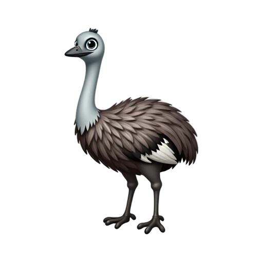 A tall brown emu with shaggy feathers and long bare legs