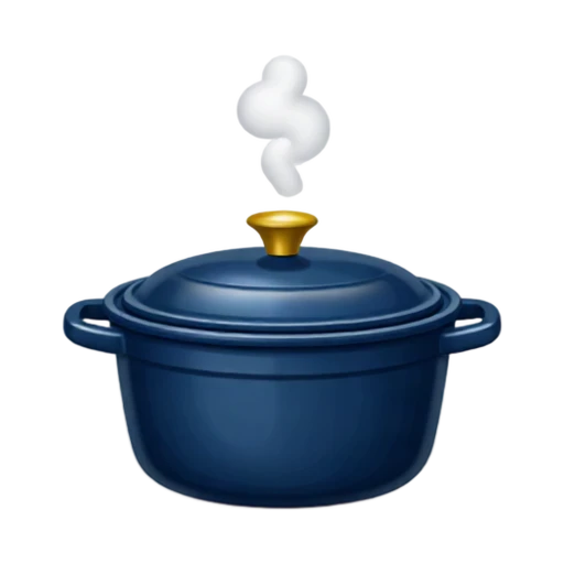 Blue enameled Dutch oven with domed lid