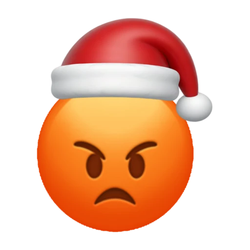 Enraged emoji face wearing a red Santa hat on a transparent background.