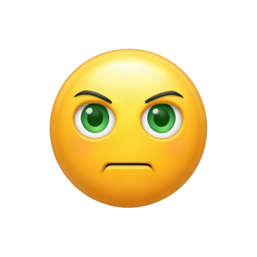 Yellow envious face with green side glancing eyes and tight smile