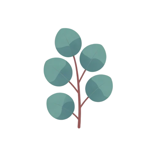 Eucalyptus Branch with round blue-green leaves and thin reddish stem