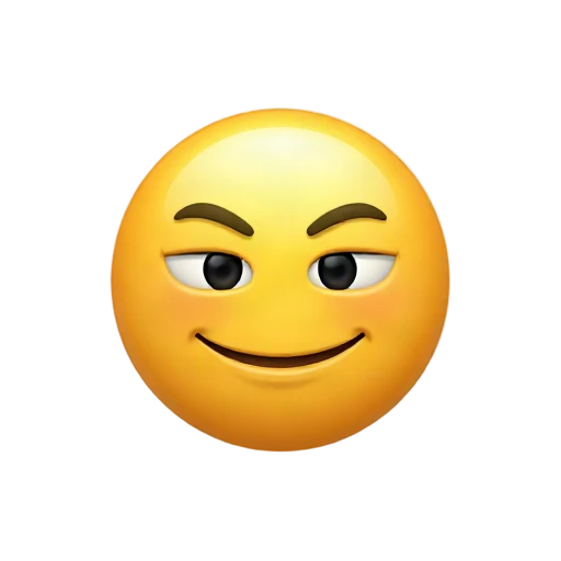 Yellow face with narrowed eyes, arched brows, and a sly grin