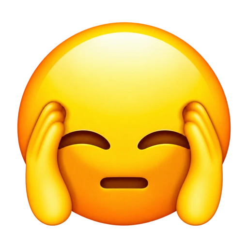 Exasperated yellow face pressing both hands to its temples