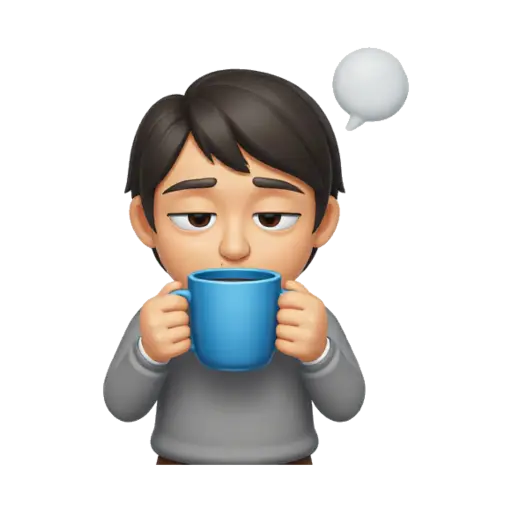 Exhausted person holding coffee mug