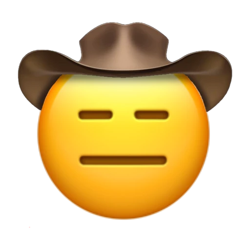 Expressionless Cowboy on a transparent background with a brown cowboy hat.