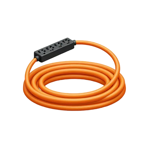 Orange extension cord with black power strip