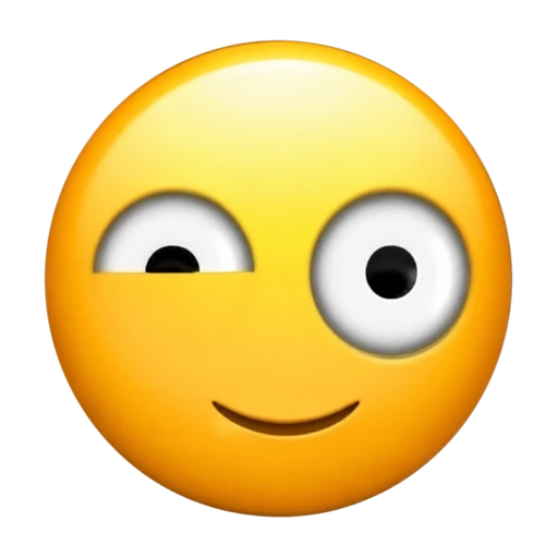 Yellow smiling face with one squinted eye and one wide eye