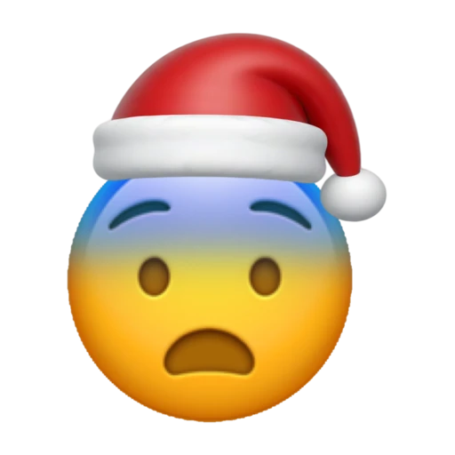 Fearful emoji face wearing a red Santa hat on a transparent background.