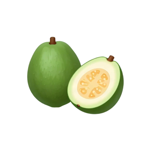 Feijoa cut in half showing translucent seeded center
